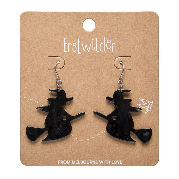 Erstwilder - Flying Witch Drop Earrings - Black - Haunted at Heart (2025)