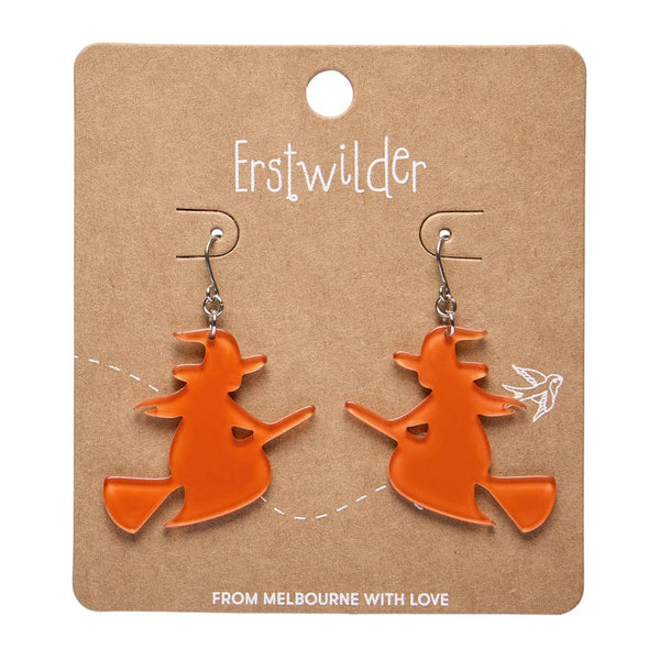 Erstwilder - Flying Witch Drop Earrings - Orange - Haunted at Heart (2025)