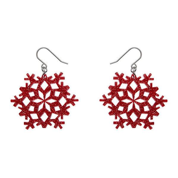 Erstwilder - Snowflake Ripple Drop Earrings - Red