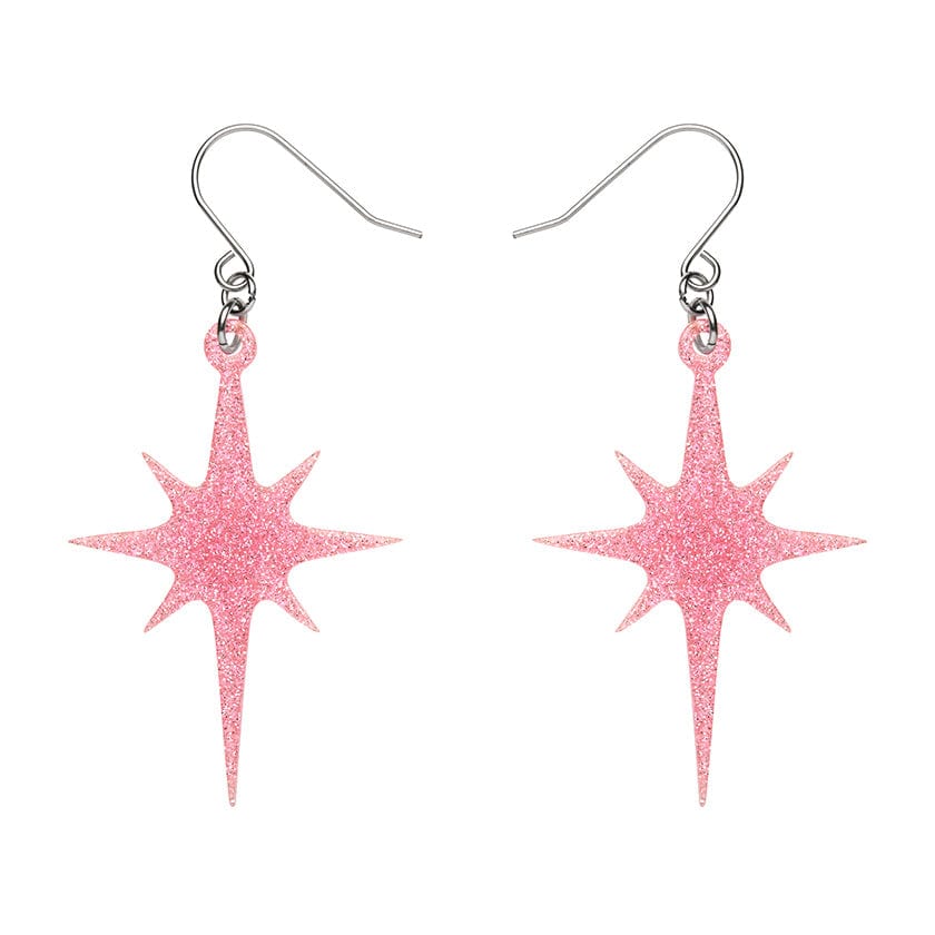 Erstwilder - Atomic Star Glitter Drop Earrings - Pink