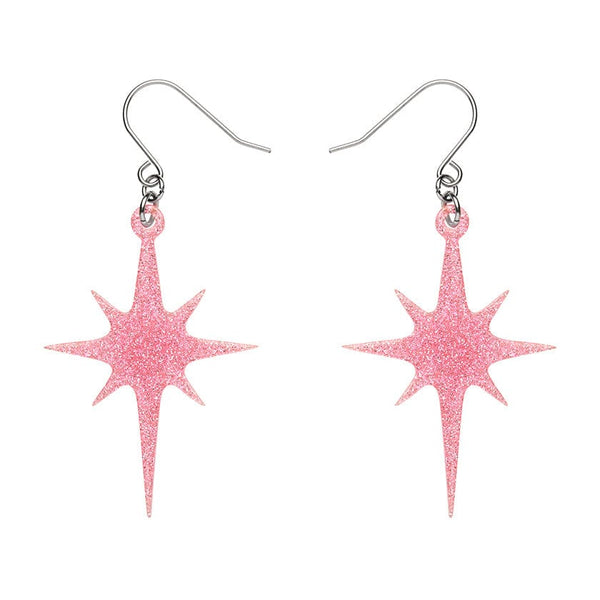 Erstwilder - Atomic Star Glitter Drop Earrings - Pink