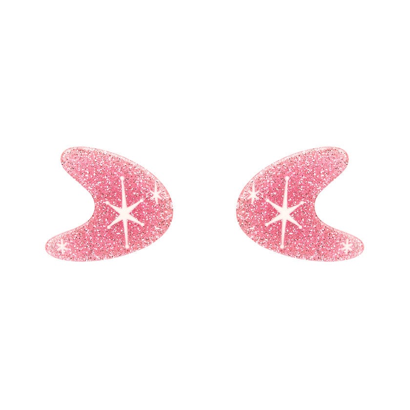Erstwilder - Atomic Boomerang Glitter Stud Earrings - Pink