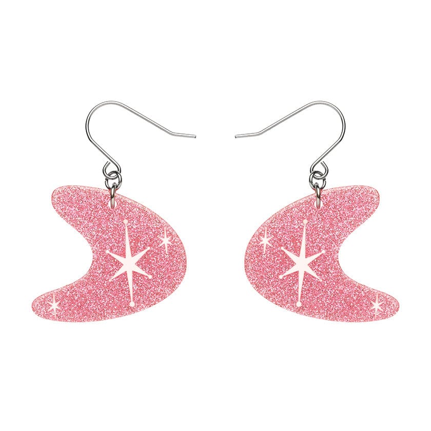 Erstwilder - Atomic Boomerang Glitter Drop Earrings - Pink
