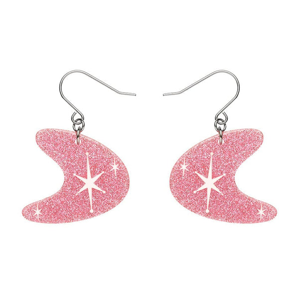 Erstwilder - Atomic Boomerang Glitter Drop Earrings - Pink