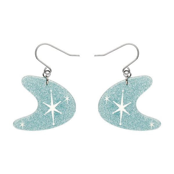 Erstwilder - Atomic Boomerang Glitter Drop Earrings - Blue