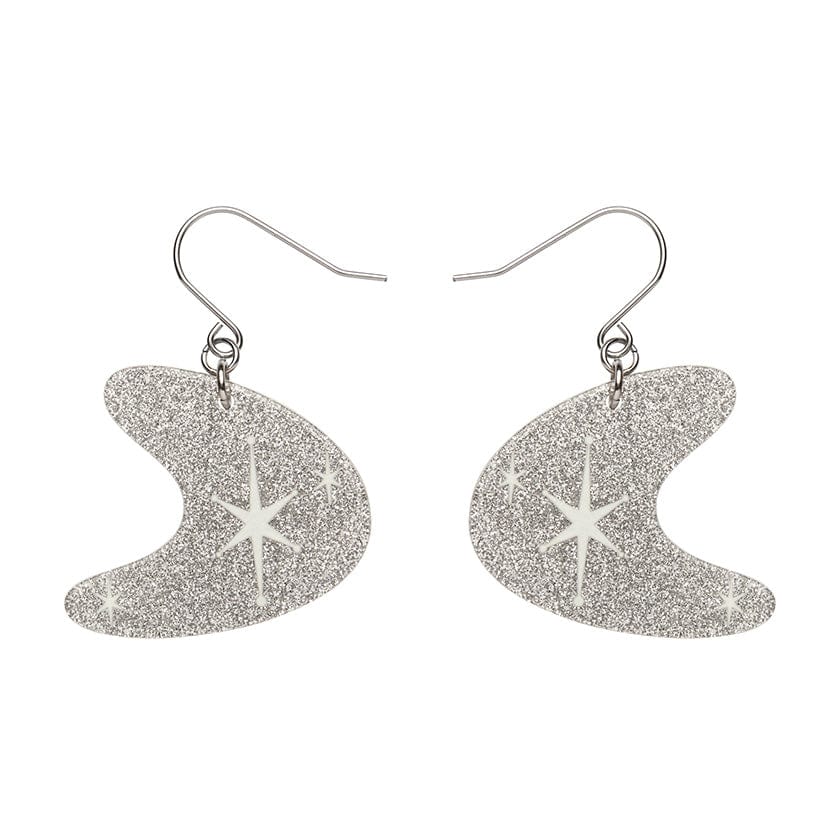 Erstwilder - Atomic Boomerang Glitter Drop Earrings - Silver