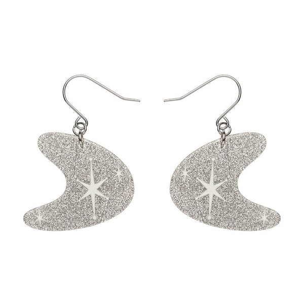 Erstwilder - Atomic Boomerang Glitter Drop Earrings - Silver