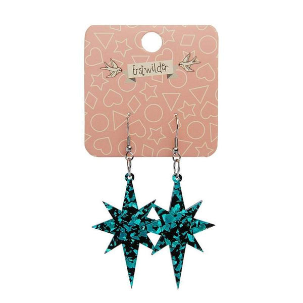 Erstwilder - Starburst Chunky Glitter Resin Drop Earrings - Teal