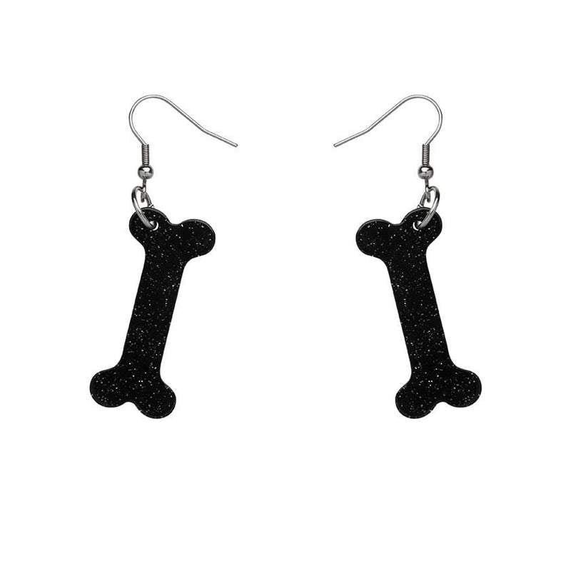 Erstwilder - Bones Glitter Resin Drop Earrings - Black