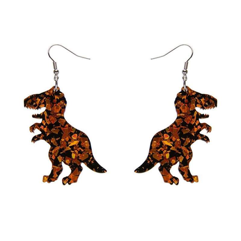 Erstwilder - Tyrannosaurus Chunky Glitter Resin Drop Earrings - Orange