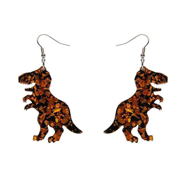 Erstwilder - Tyrannosaurus Chunky Glitter Resin Drop Earrings - Orange