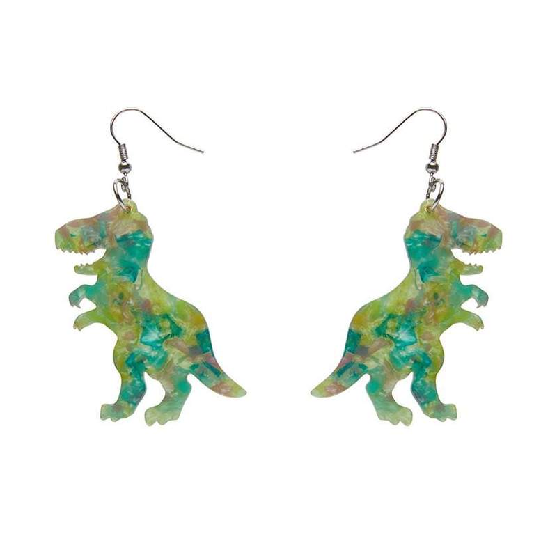 Erstwilder - Tyrannosaurus Dinosaur Mottled Resin Drop Earrings - Green