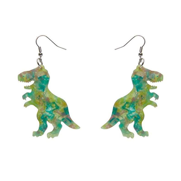Erstwilder - Tyrannosaurus Dinosaur Mottled Resin Drop Earrings - Green