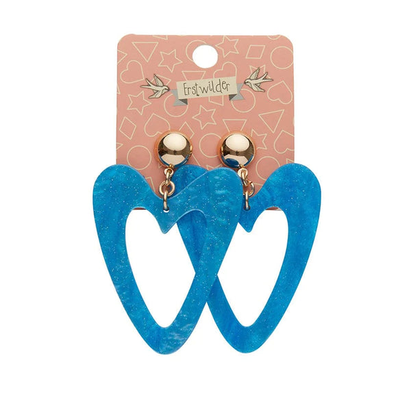 Erstwilder - Statement Glitter Ripple Heart Drop Earrings - Aqua