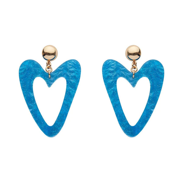 Erstwilder - Statement Glitter Ripple Heart Drop Earrings - Aqua
