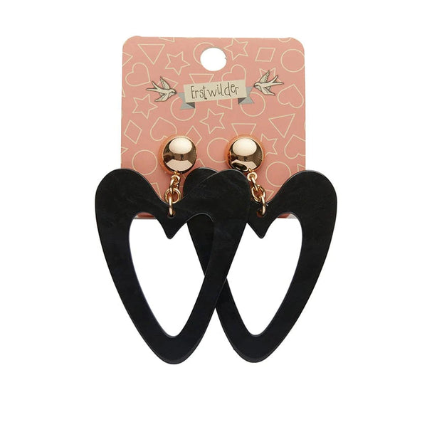 Erstwilder - Statement Ripple Resin Heart Drop Earrings - Black