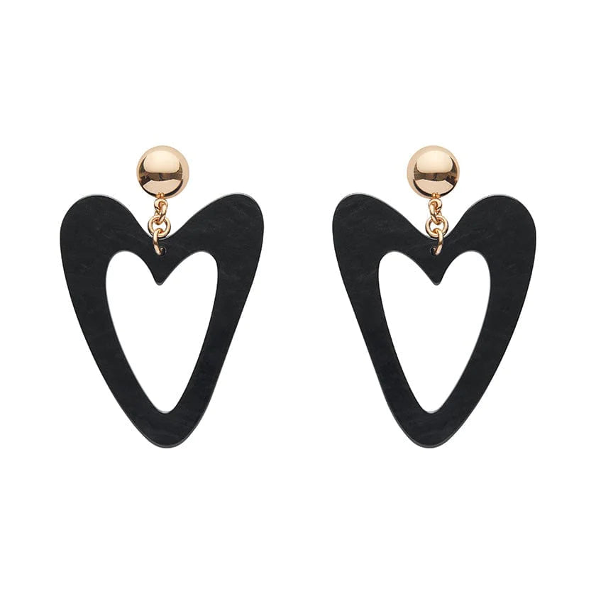 Erstwilder - Statement Ripple Resin Heart Drop Earrings - Black