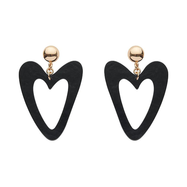 Erstwilder - Statement Ripple Resin Heart Drop Earrings - Black