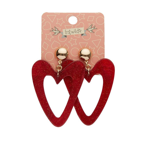 Erstwilder - Statement Glitter Ripple Resin Heart Drop Earrings - Red