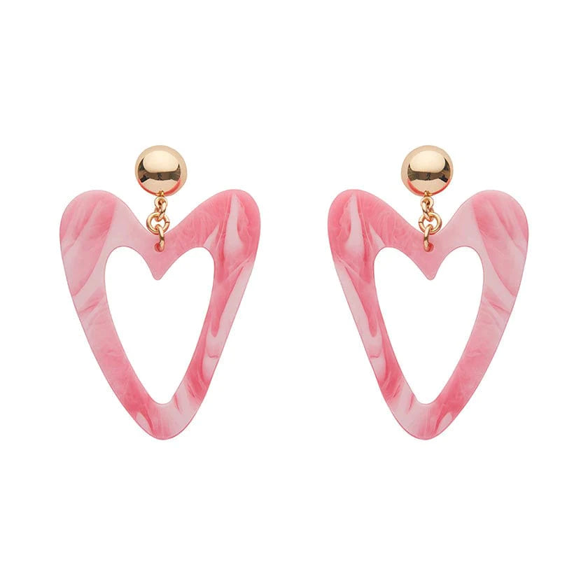 Erswilder -Statement Marble Resin Heart Drop Earrings - Pink