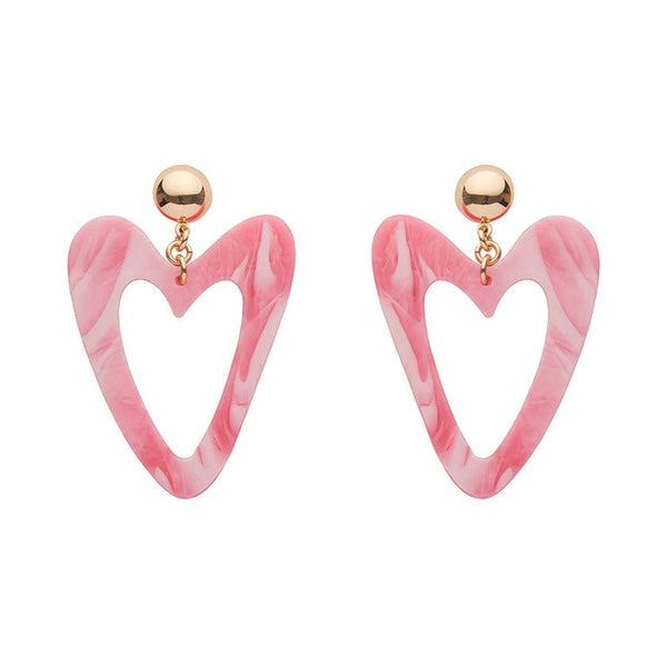 Erswilder -Statement Marble Resin Heart Drop Earrings - Pink