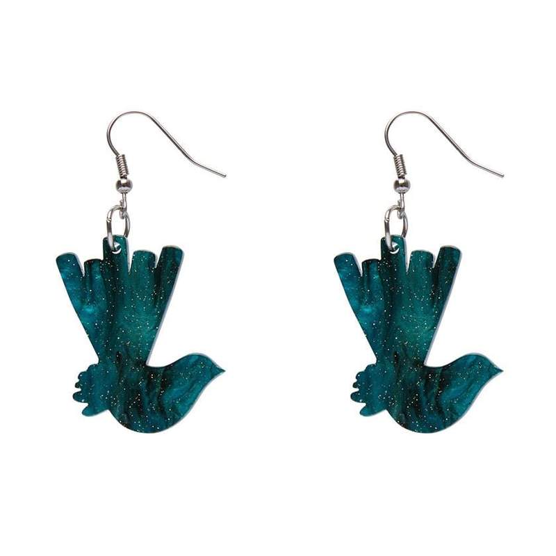 Erstwilder - Wagtail Ripple Glitter Resin Drop Earrings - Green