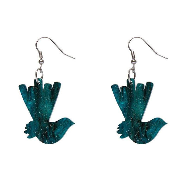 Erstwilder - Wagtail Ripple Glitter Resin Drop Earrings - Green