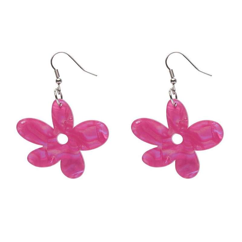 Erstwilder - Flower Textured Resin Drop Earrings - Fuschia