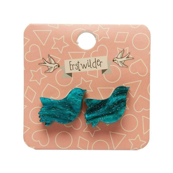 Erstwilder - Bird Ripple Glitter Resin Stud Earrings - Green