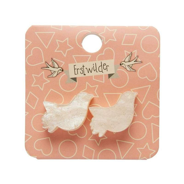 Erstwilder - Bird Ripple Glitter Resin Stud Earrings - Cream