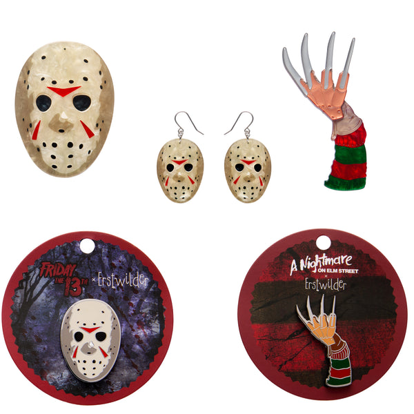 Erstwilder - Jason Voorhees Mask Brooch + Earrings + Enamel Pin Ultimate Gift Pack - Thrills & Chills (2025)