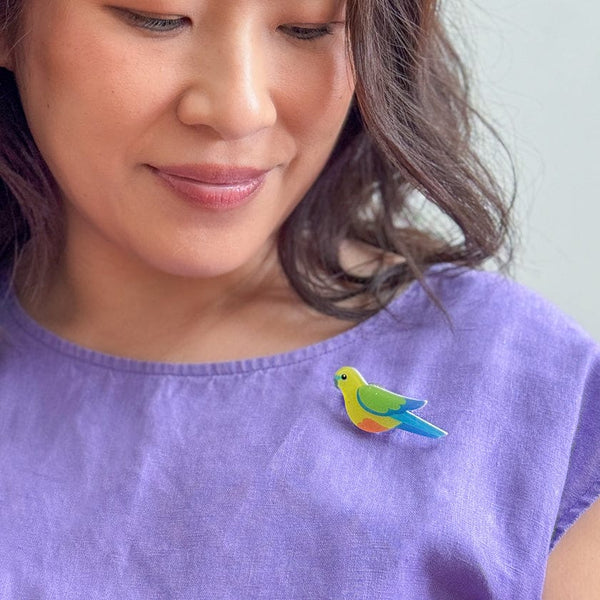 Orange-Bellied Parrot Simplified Mini Brooch - Erstwilder Rarest Kind (2026)
