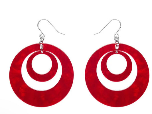 Erstwilder - Double Hoop Ripple Drop Earrings - Red