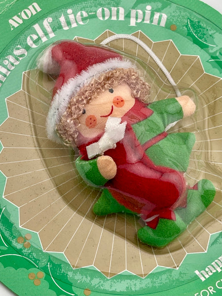 Vintage 1987 Avon Happy Christmas Elf Tie on A Pin Ornament