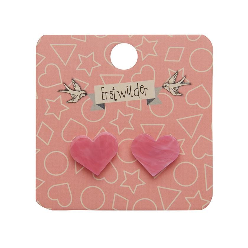 Erstwilder - Heart Marble Resin Stud Earrings - Pink