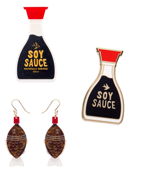 Erstwilder Condiments Bundle - Seaoned to Perfection Brooch & Enamel Pin + The Daily Grind Drop Earrings + A Pinch of Personality Brooch - Condiments (2025)