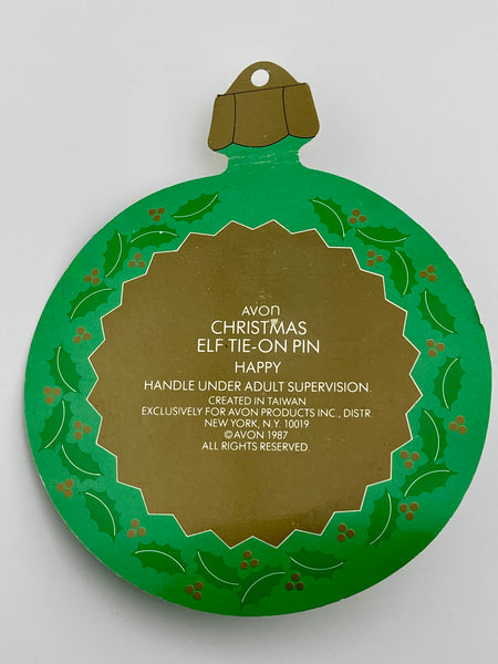 Vintage 1987 Avon Happy Christmas Elf Tie on A Pin Ornament