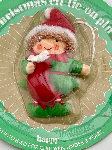 Vintage 1987 Avon Happy Christmas Elf Tie on A Pin Ornament