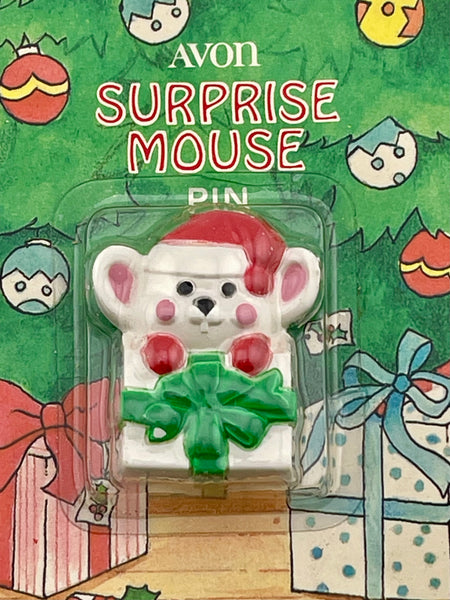 Vintage 1981 Avon Surprise Mouse Christmas Bear Pin