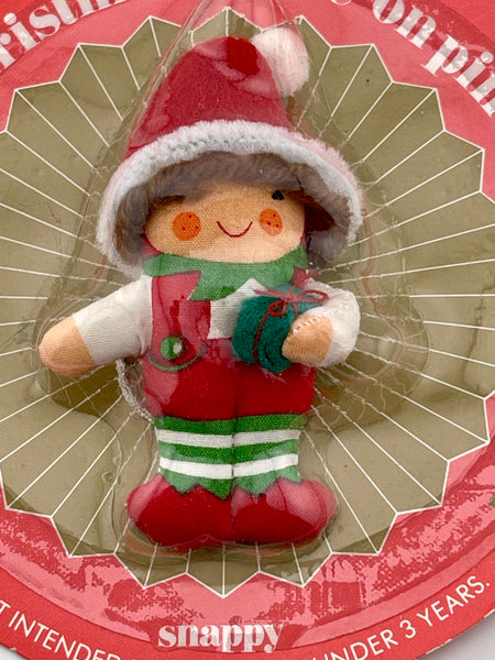 Vintage 1987 Avon Snappy Christmas Elf Tie on A Pin Ornament