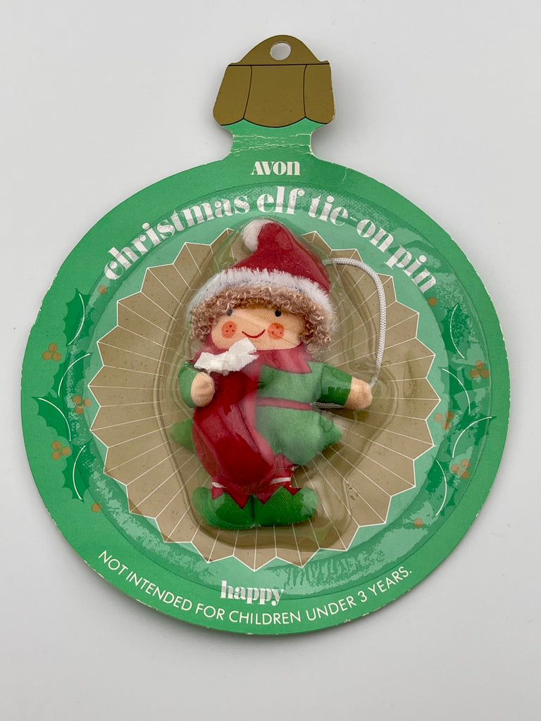 Vintage 1987 Avon Happy Christmas Elf Tie on A Pin Ornament