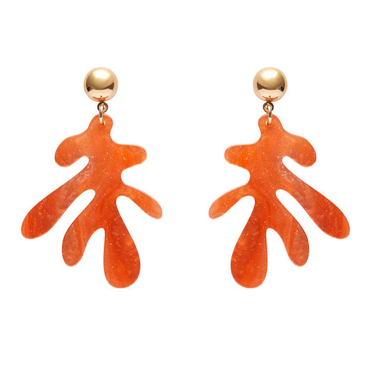 Erstwilder - Coral Ripple Glitter Drop Earrings - Orange