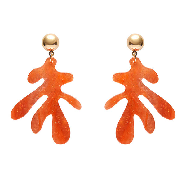 Erstwilder - Coral Ripple Glitter Drop Earrings - Orange