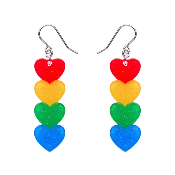 Erstwilder - Rainbow Hearts Drop Earrings - Rainbow Brite (2025)