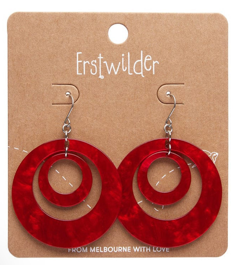 Erstwilder - Double Hoop Ripple Drop Earrings - Red