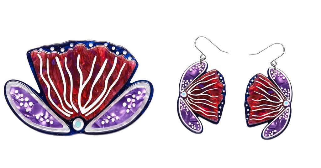 Fervent Feather Flower Brooch and Drop Earrings Bundle Set by Erstwilder x Lauren Rogers (2024)