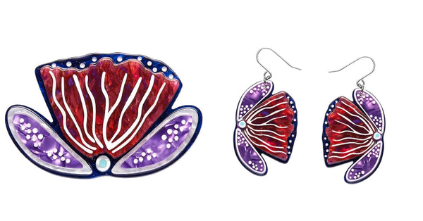 Fervent Feather Flower Brooch and Drop Earrings Bundle Set by Erstwilder x Lauren Rogers (2024)