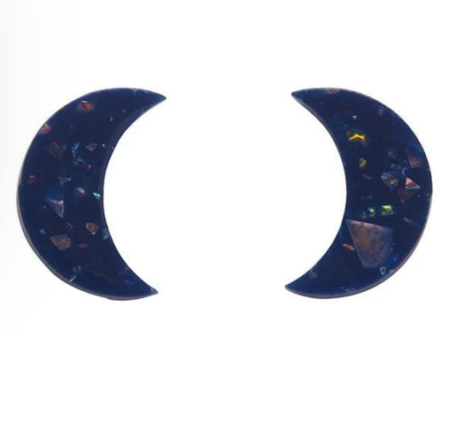 Erstwilder - Crescent Moon Solid Glitter Resin Stud Earrings - Dark Blue