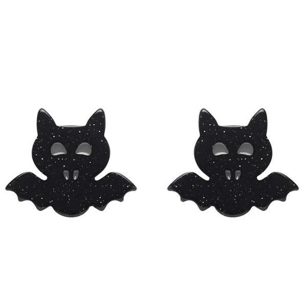 Erstwilder - Bat Glitter Stud Earrings - Black