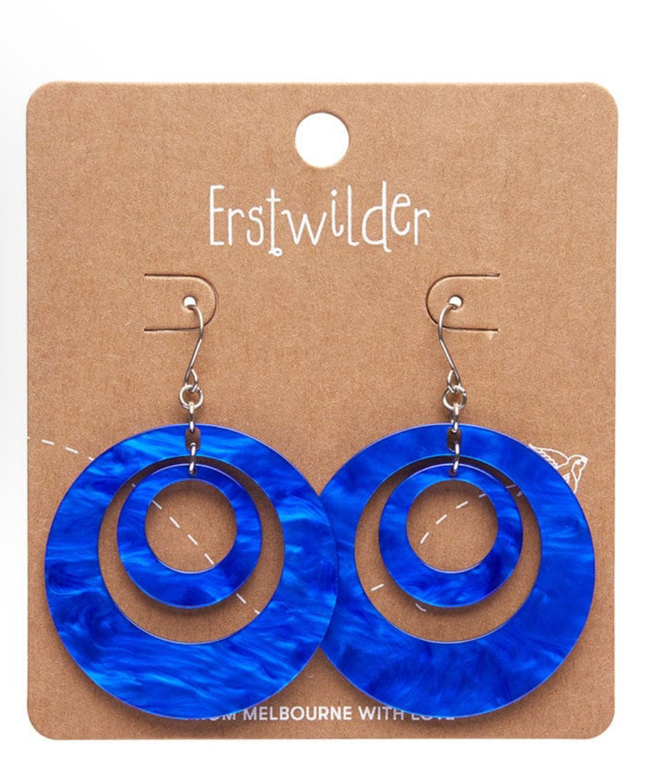 Erstwilder - Double Hoop Ripple Drop Earrings - Blue